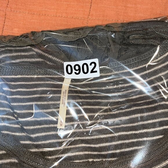 Free People M Striped Long Sleeve Top Olive Lace Accents Cotton Blend Womens Boh - Picture 9 of 9